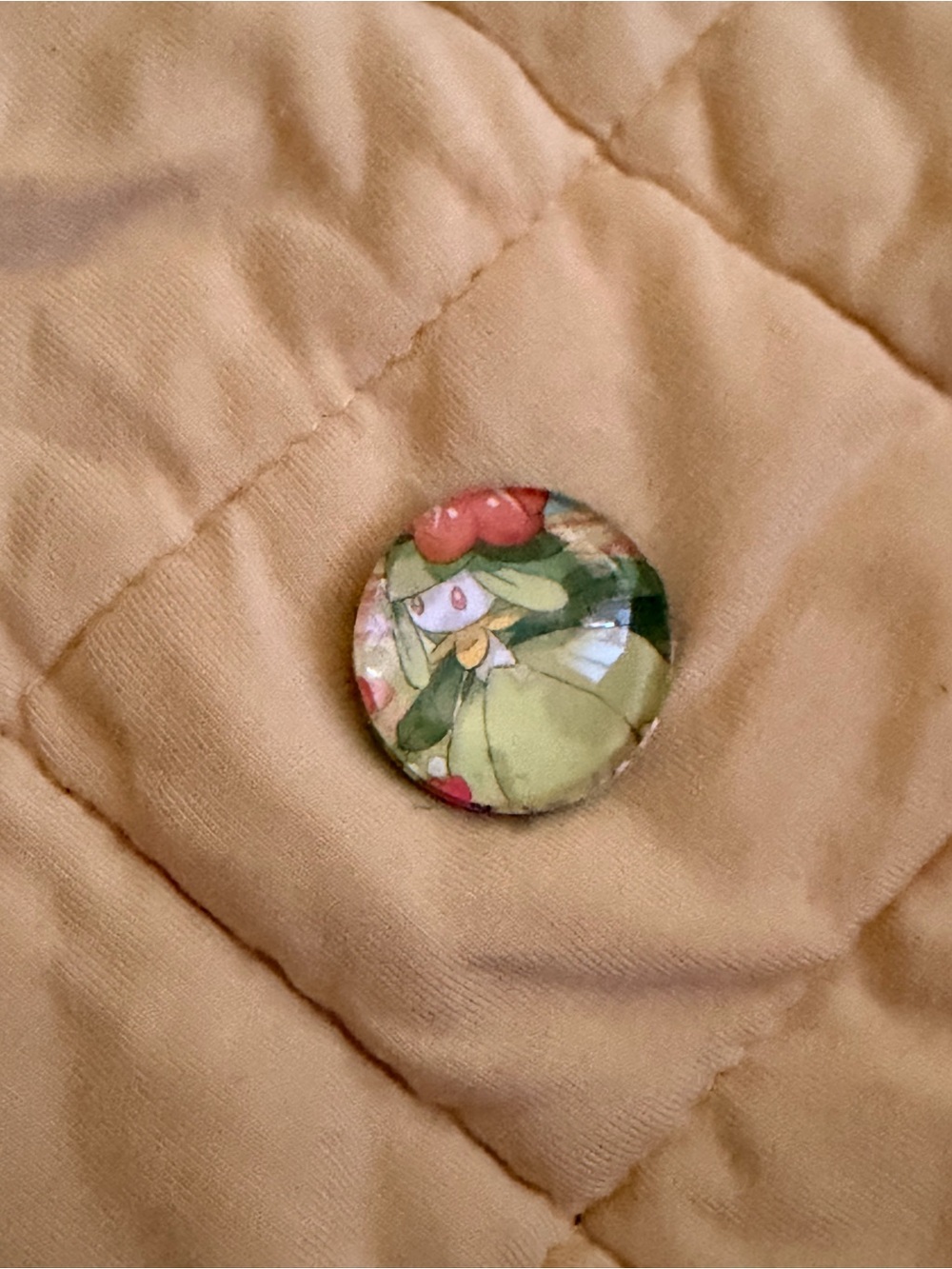 Pokemon Green Floral Pin - Red Accent